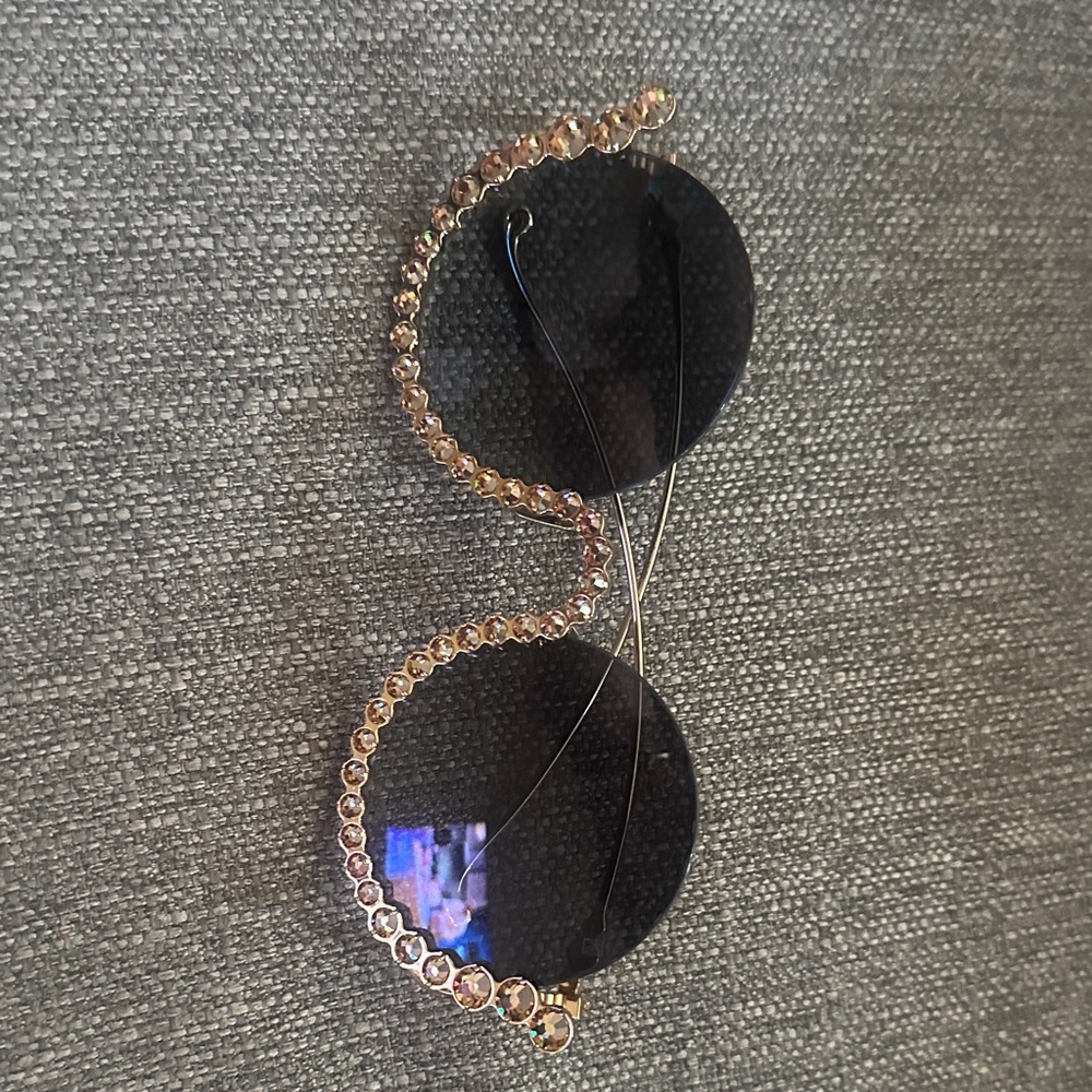 Chic Black and Gold Crystal Sunglasses